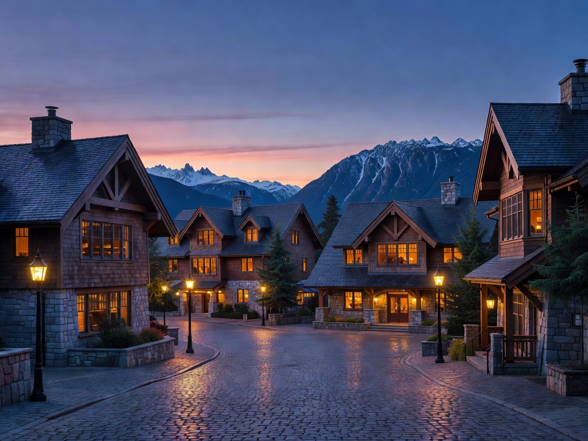Whistler village architecture at twilight