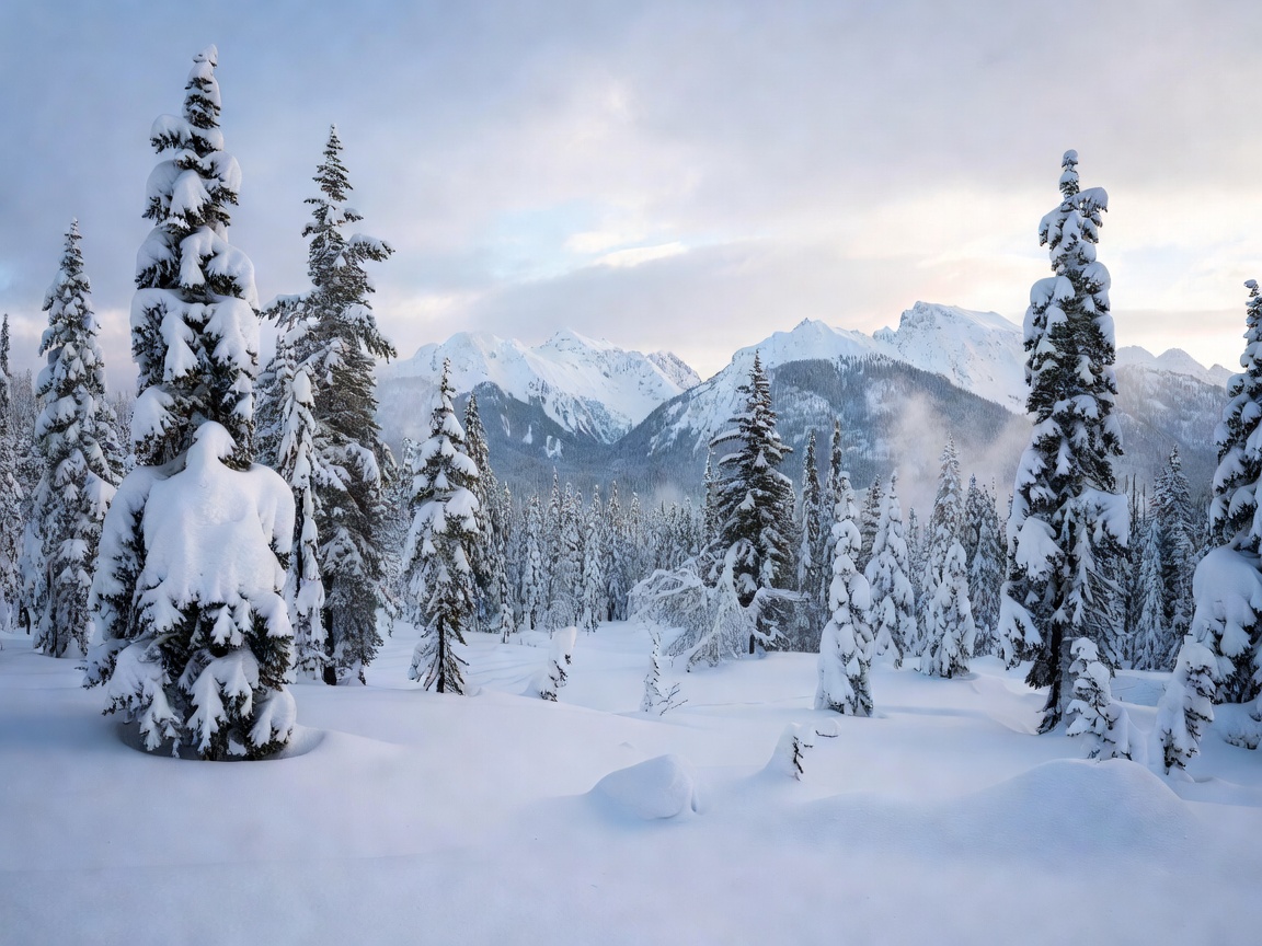 Snow covered trees in deep winter